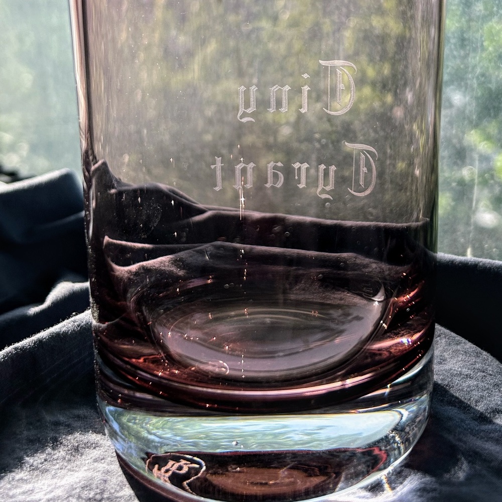 Pink Amethyst Krosno "Tiny Tyrant" Etched Double Old Fashioned Glass 16oz - Picture 3 of 6